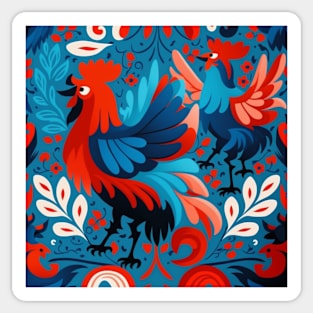 Red and blue rooster pattern Sticker